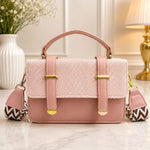 Chevron Tweed Flap Satchel With Patterned Strap