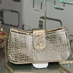 Croco Texture YSL Logo Chain Shoulder Bag