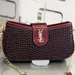Croco Texture YSL Logo Chain Shoulder Bag