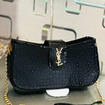 Croco Texture YSL Logo Chain Shoulder Bag