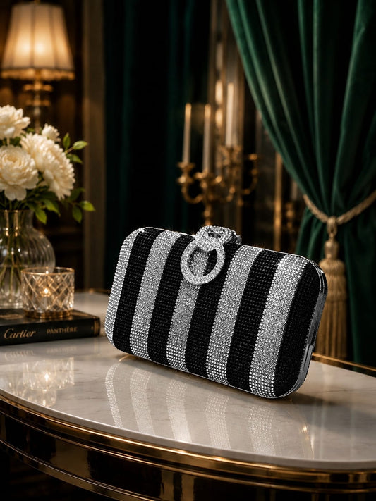 Striped Rhinestone Bridal Clutch Bag