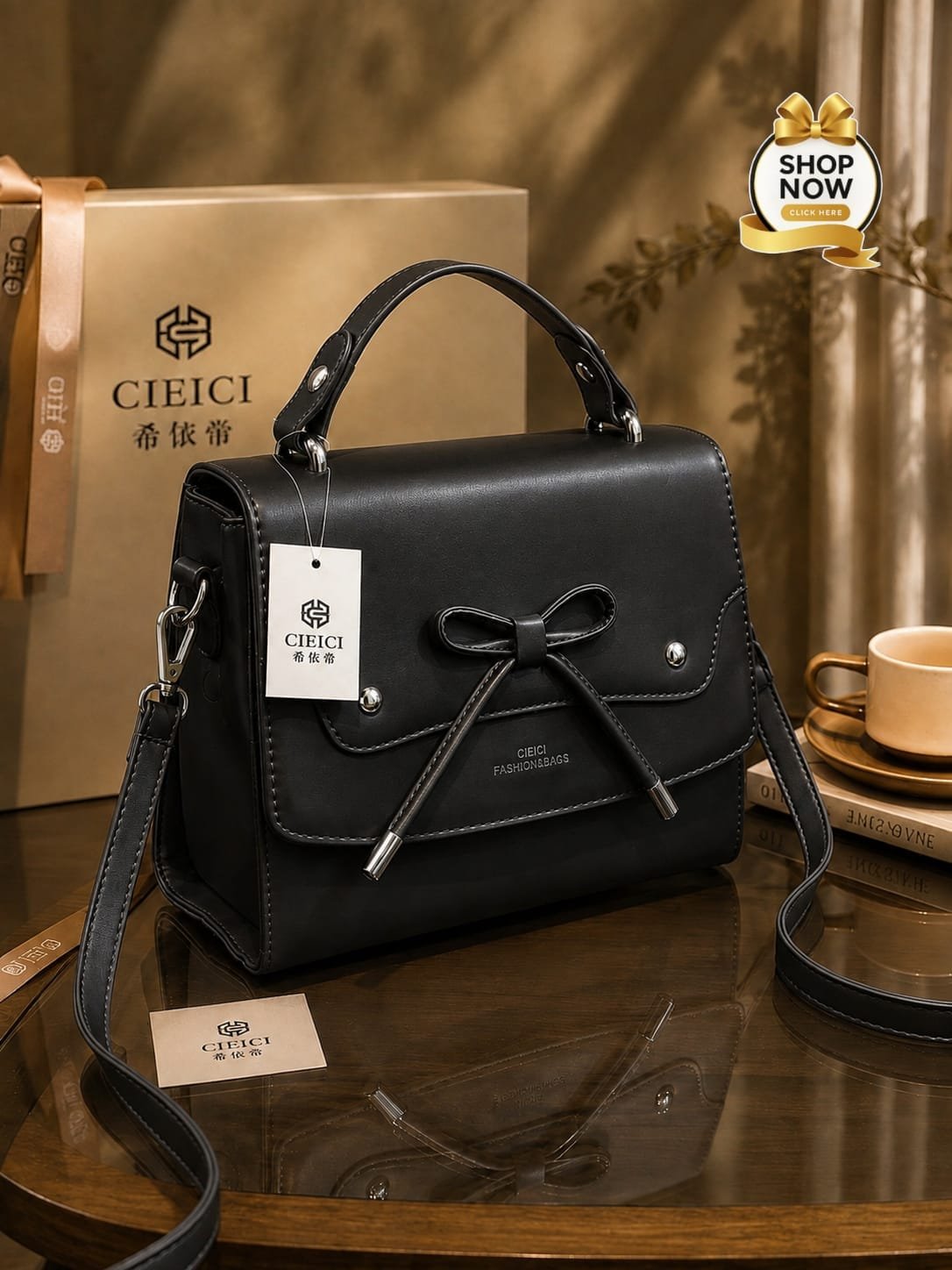 Ribbon Bow Top-Handle Satchel
