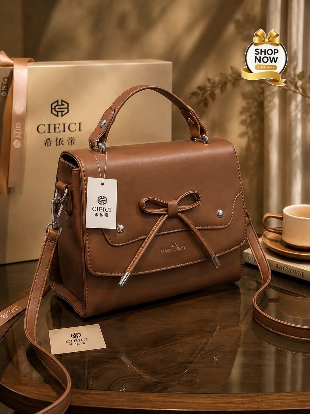 Ribbon Bow Top-Handle Satchel