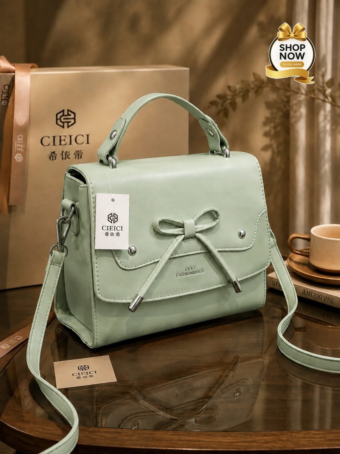 Ribbon Bow Top-Handle Satchel