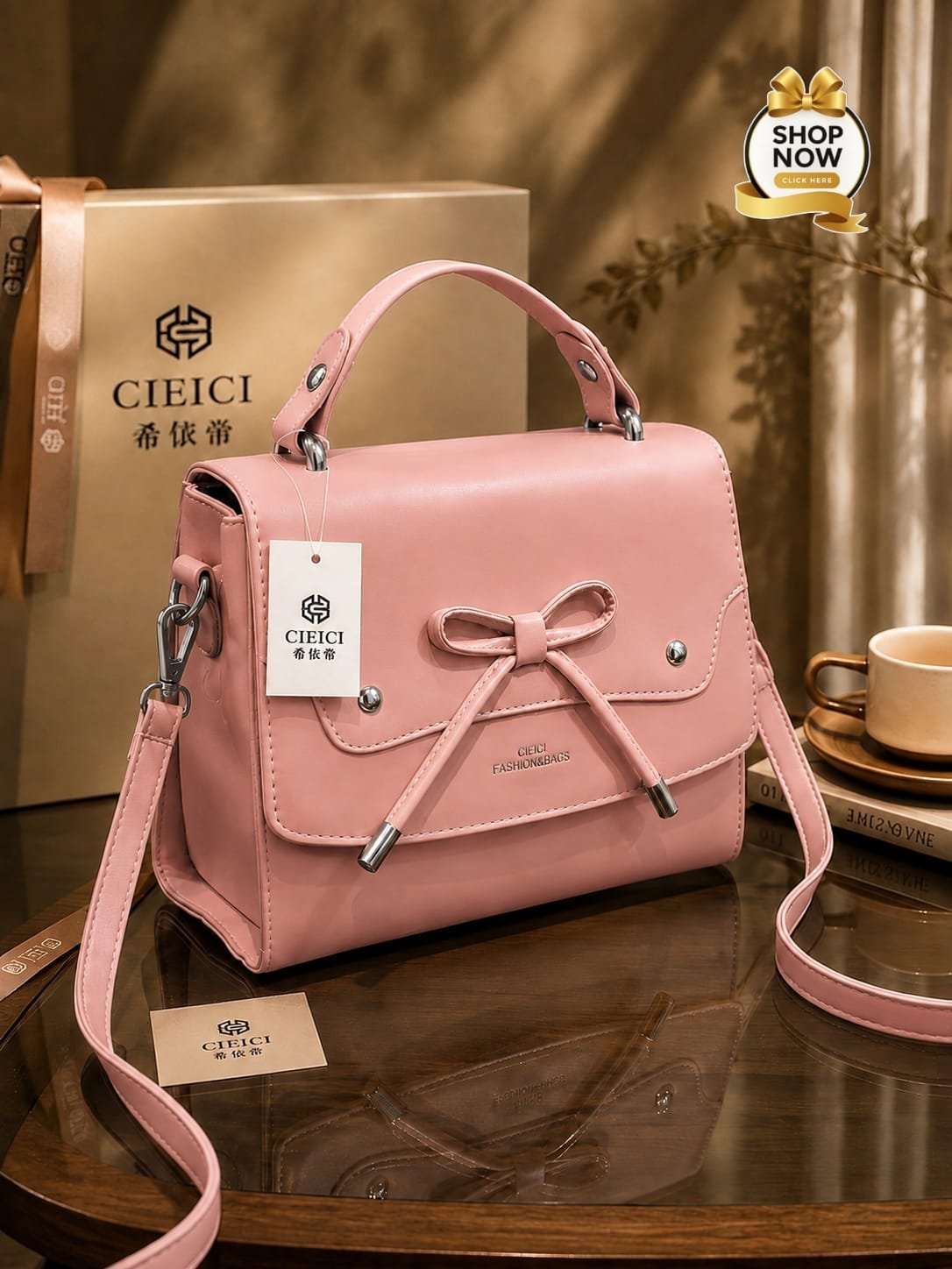 Ribbon Bow Top-Handle Satchel