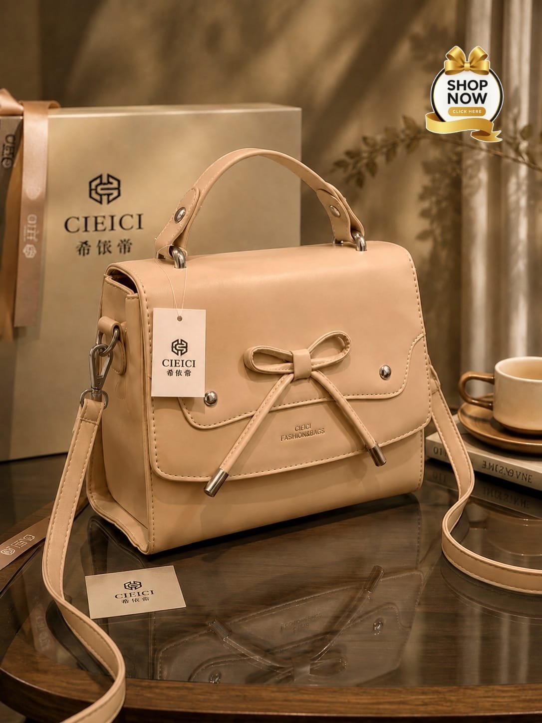 Ribbon Bow Top-Handle Satchel