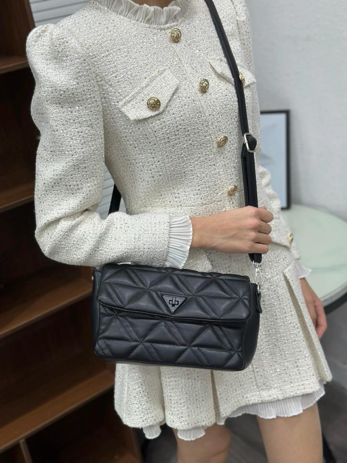 Triangle Padded Quilted Shoulder Bag