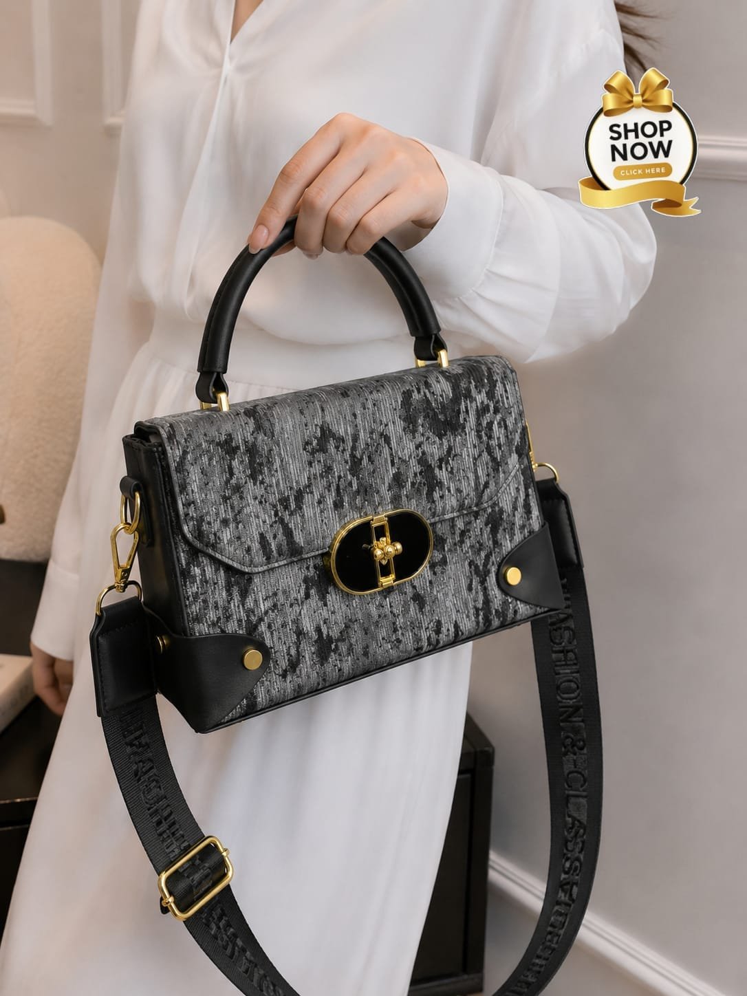 Textured Velvet Flap Top-Handle Bag