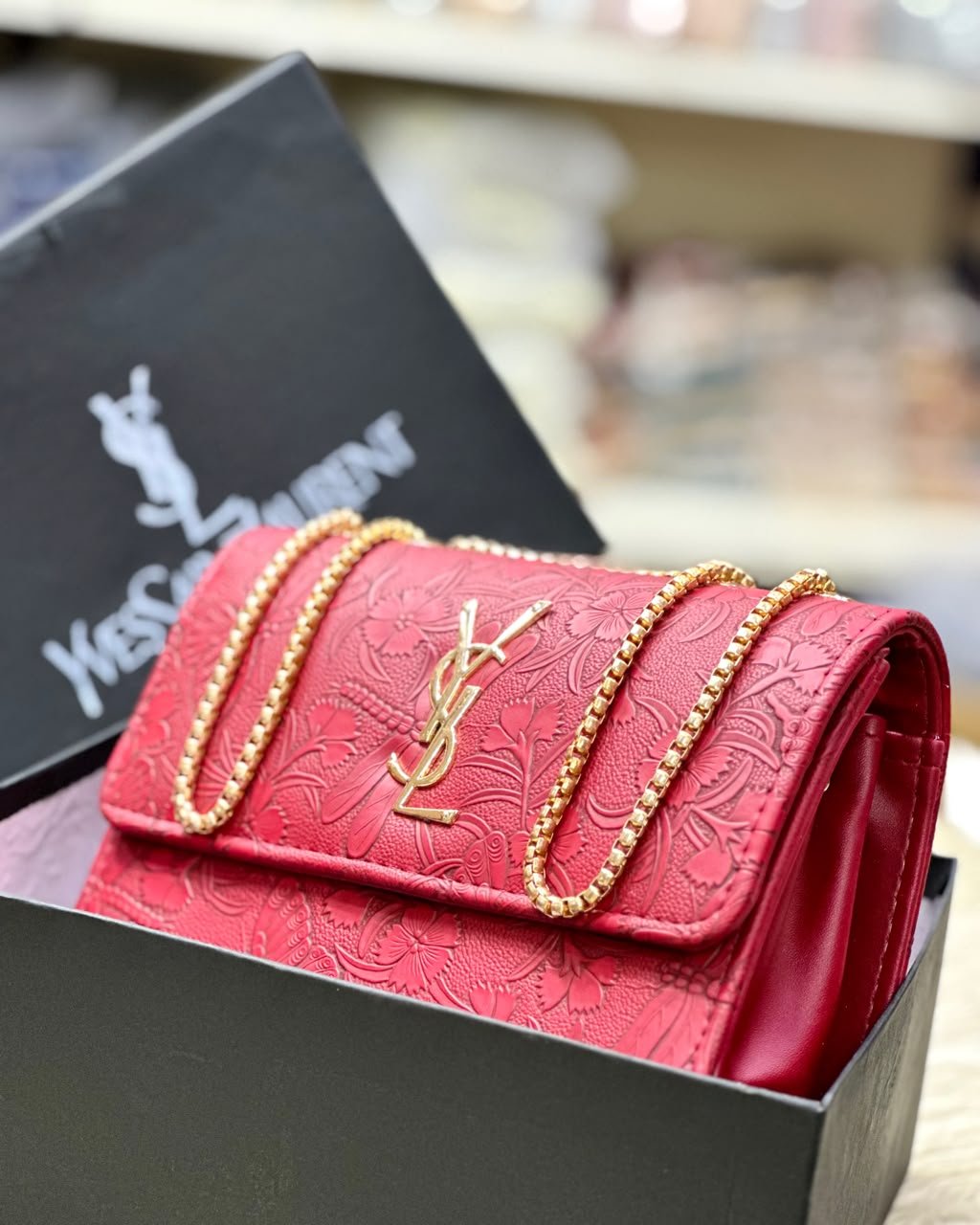 Floral Butterfly Embossed Chain Flap Bag