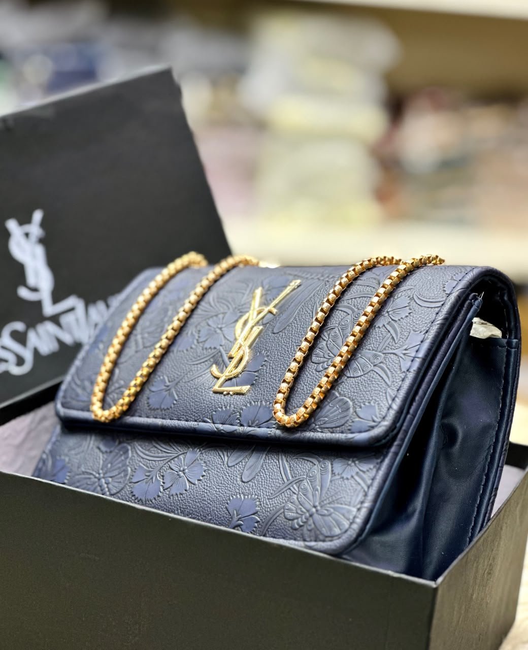 Floral Butterfly Embossed Chain Flap Bag