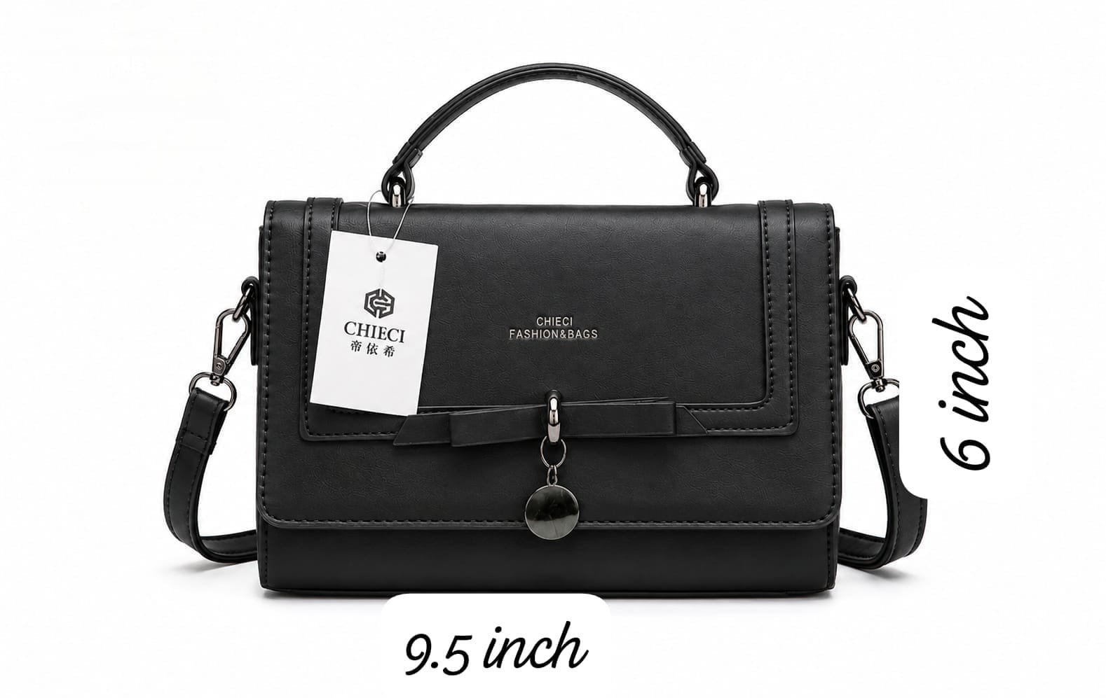 Elegant Leatherette Flap Shoulder Bag with Bow Detail