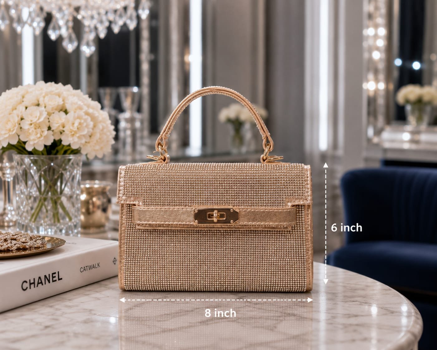 Sparkling Rhinestone Mini Kelly-Style Top-Handle Bag