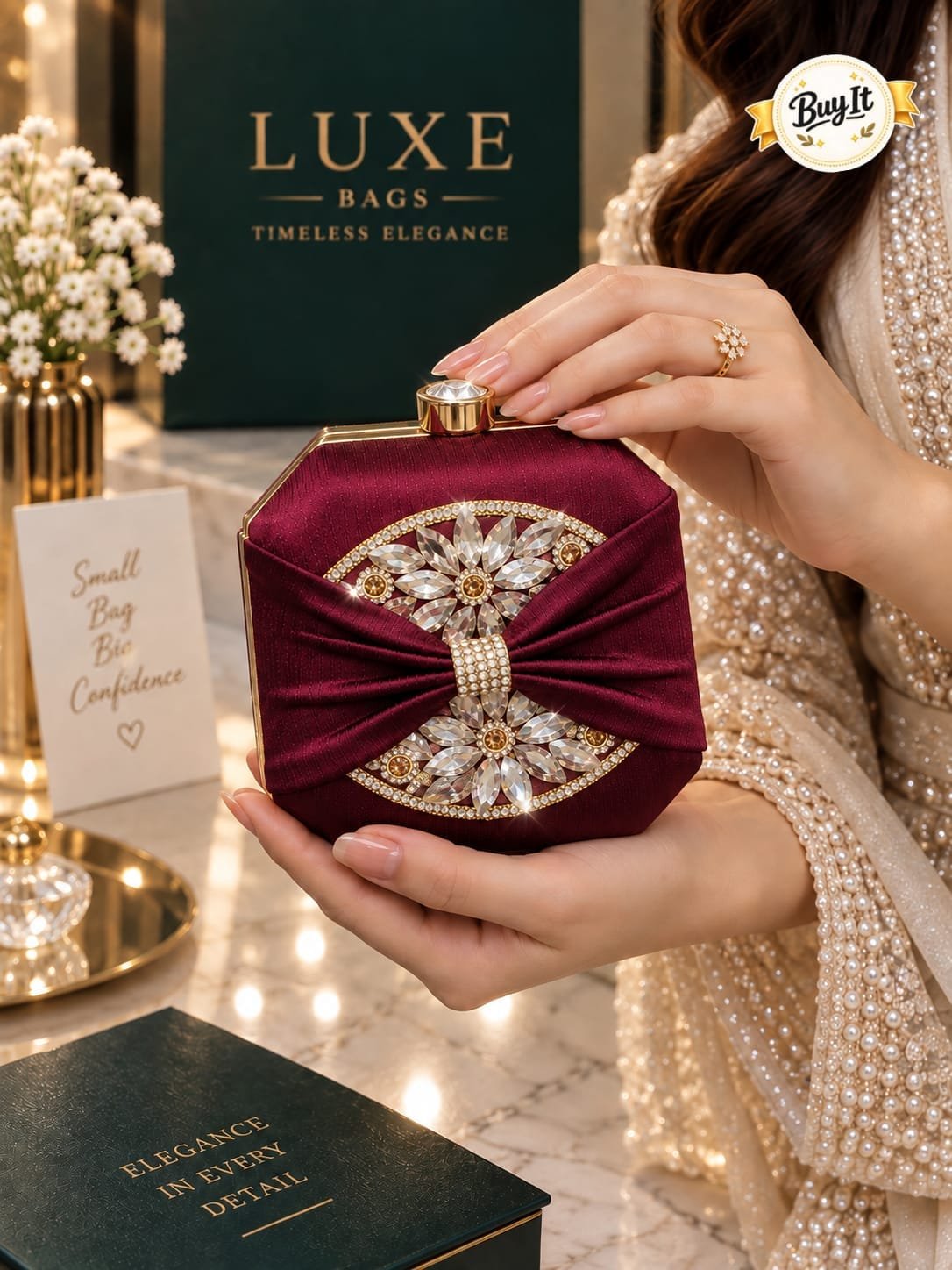 Crystal Brooch Silk Bow Evening Clutch Bag