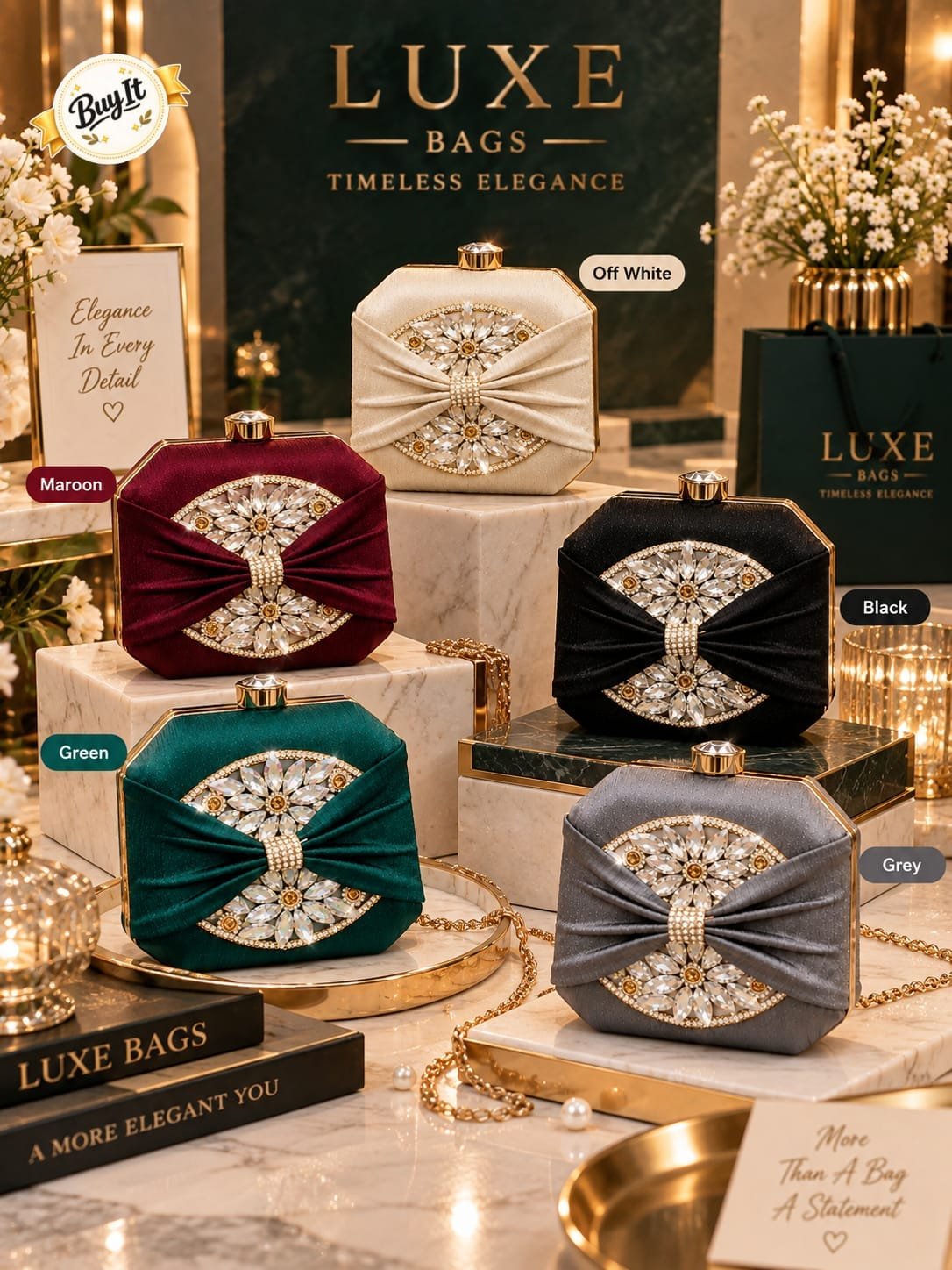 Crystal Brooch Silk Bow Evening Clutch Bag