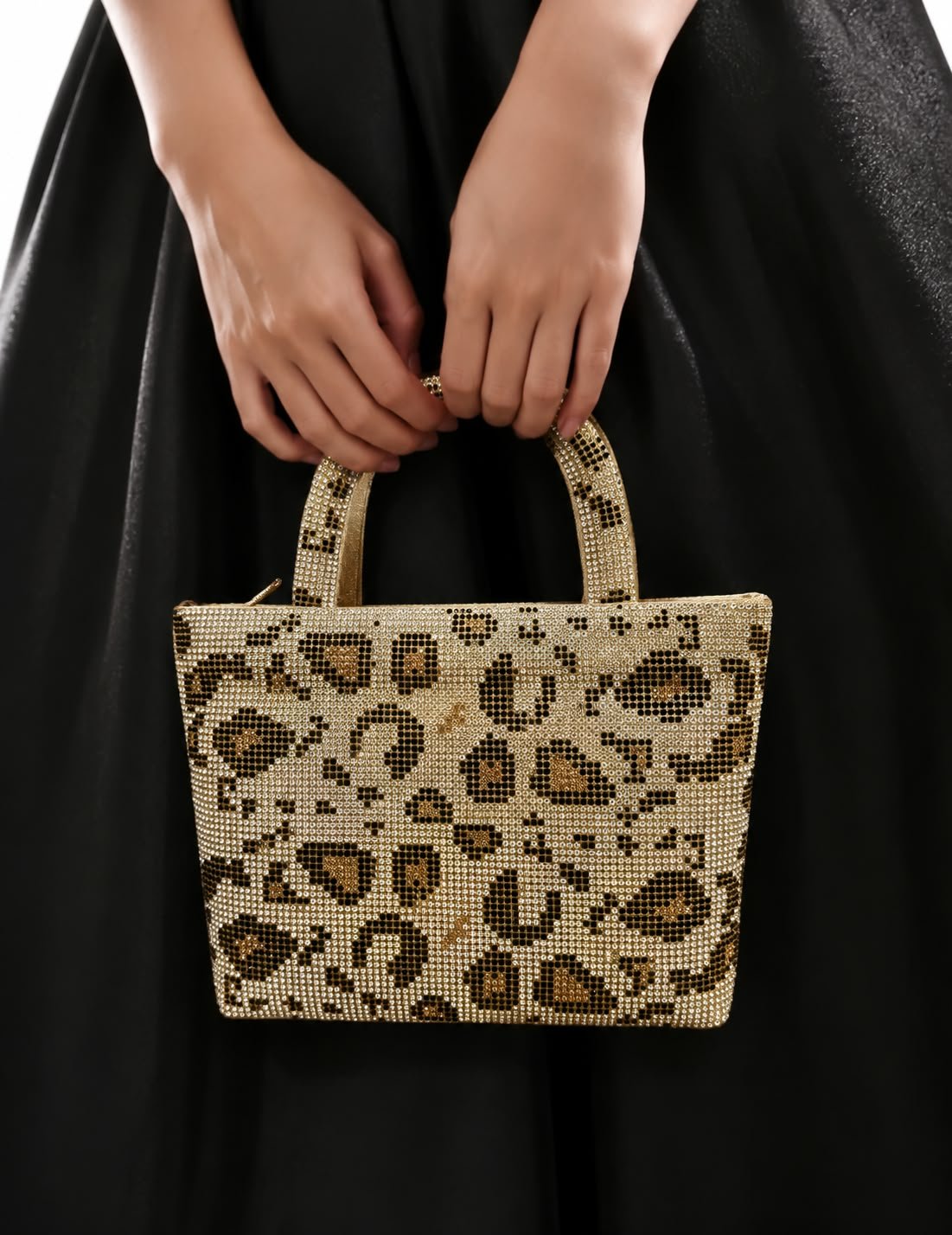 Leopard Print Crystal Embellished Evening Tote