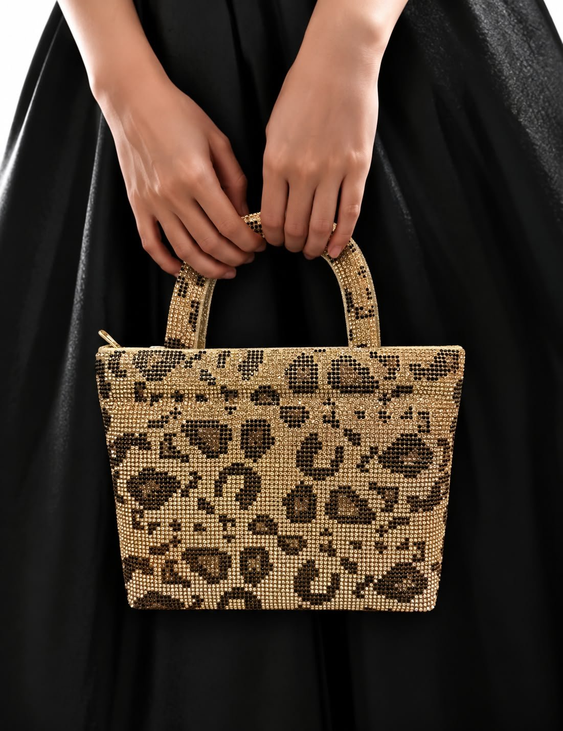 Leopard Print Crystal Embellished Evening Tote