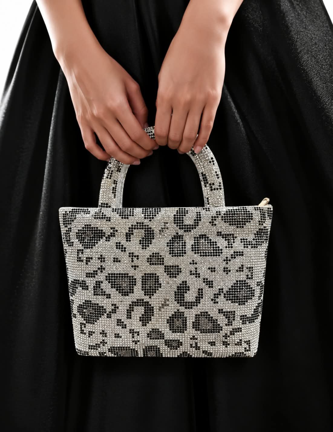 Leopard Print Crystal Embellished Evening Tote