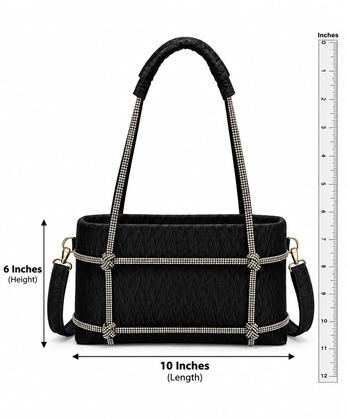Rhinestone Lattice Textured Shoulder Bag