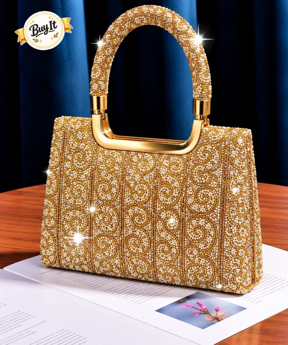 Pearl & Crystal Swirl Embellished Evening Tote