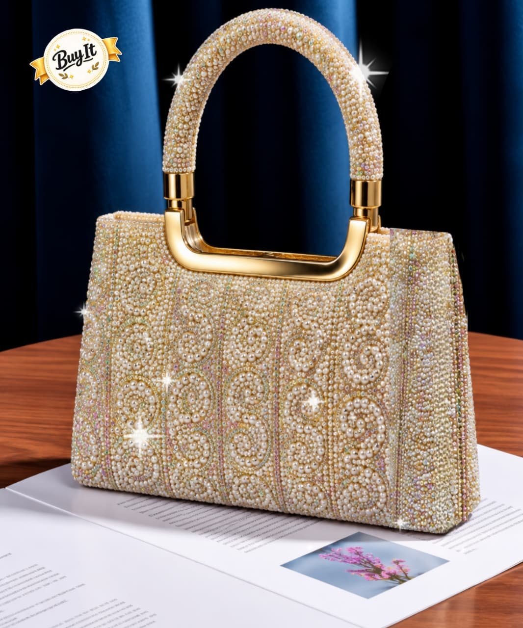 Pearl & Crystal Swirl Embellished Evening Tote