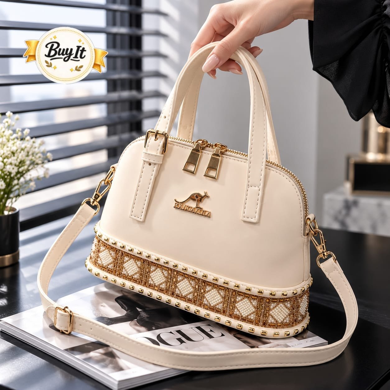 Luxury Pearl Embroidered Dome Handbag