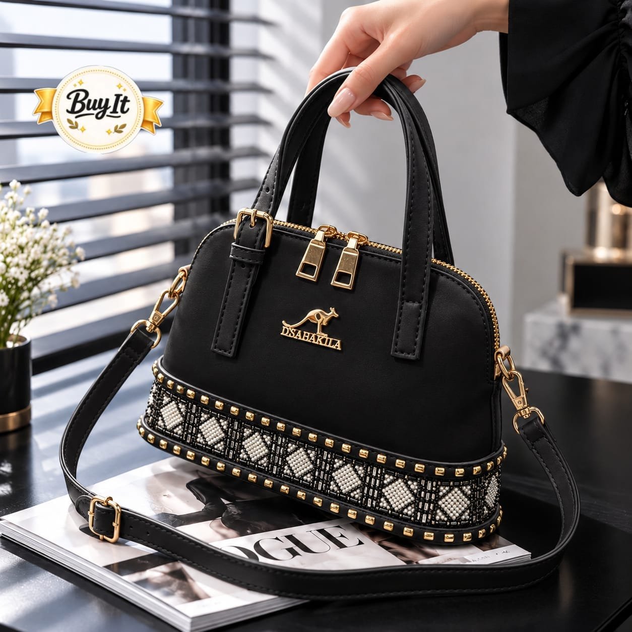 Luxury Pearl Embroidered Dome Handbag