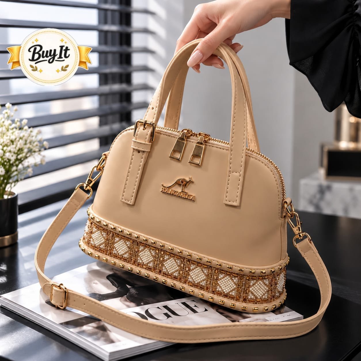 Luxury Pearl Embroidered Dome Handbag