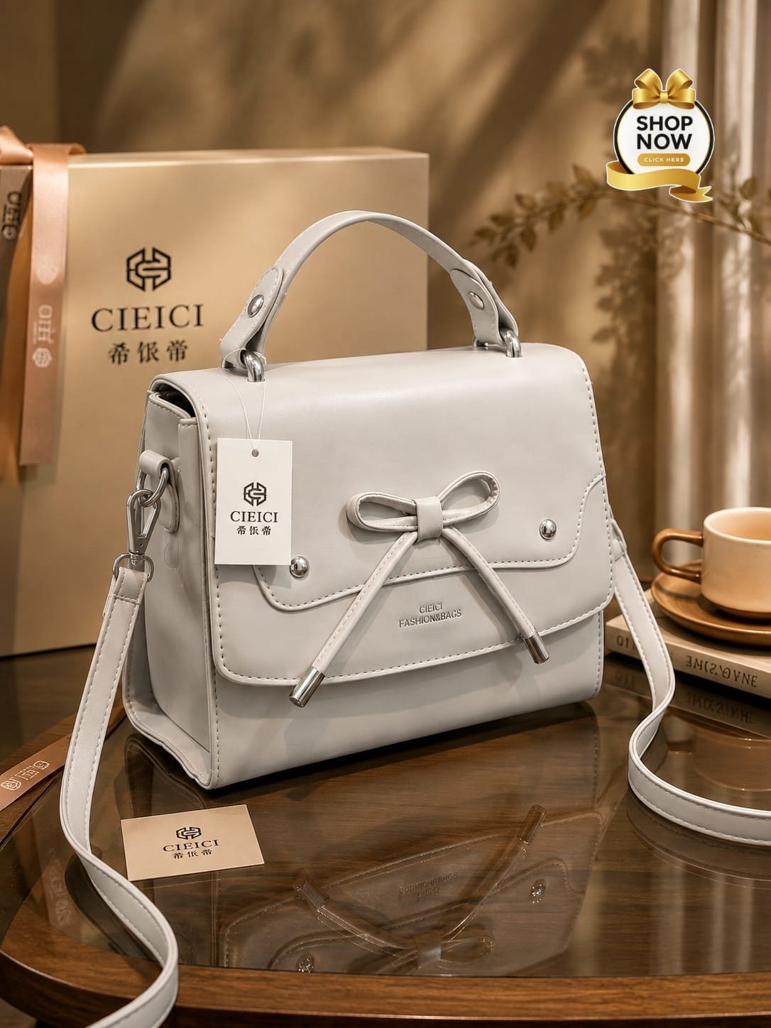 Ribbon Bow Top-Handle Satchel