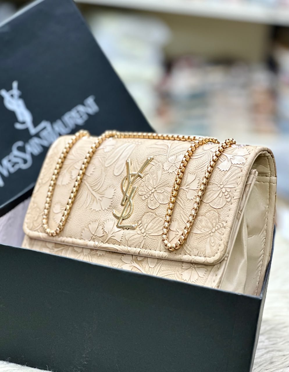 Floral Butterfly Embossed Chain Flap Bag