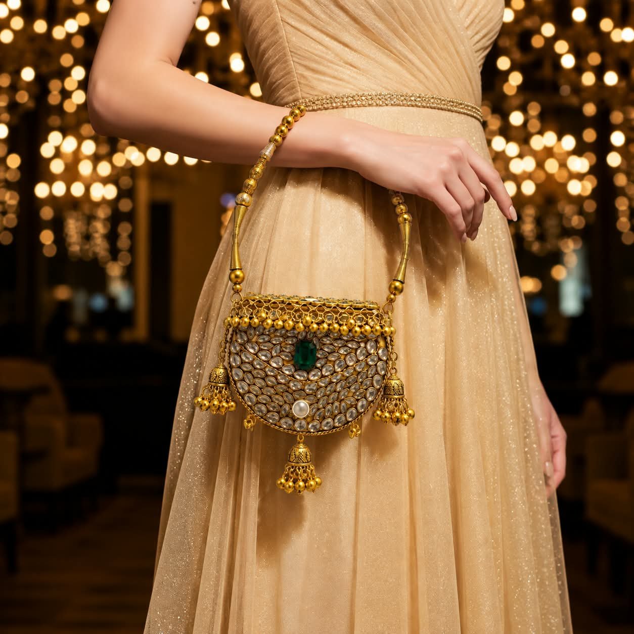 Heritage Kundan Jhumka Handcrafted Clutch Potli