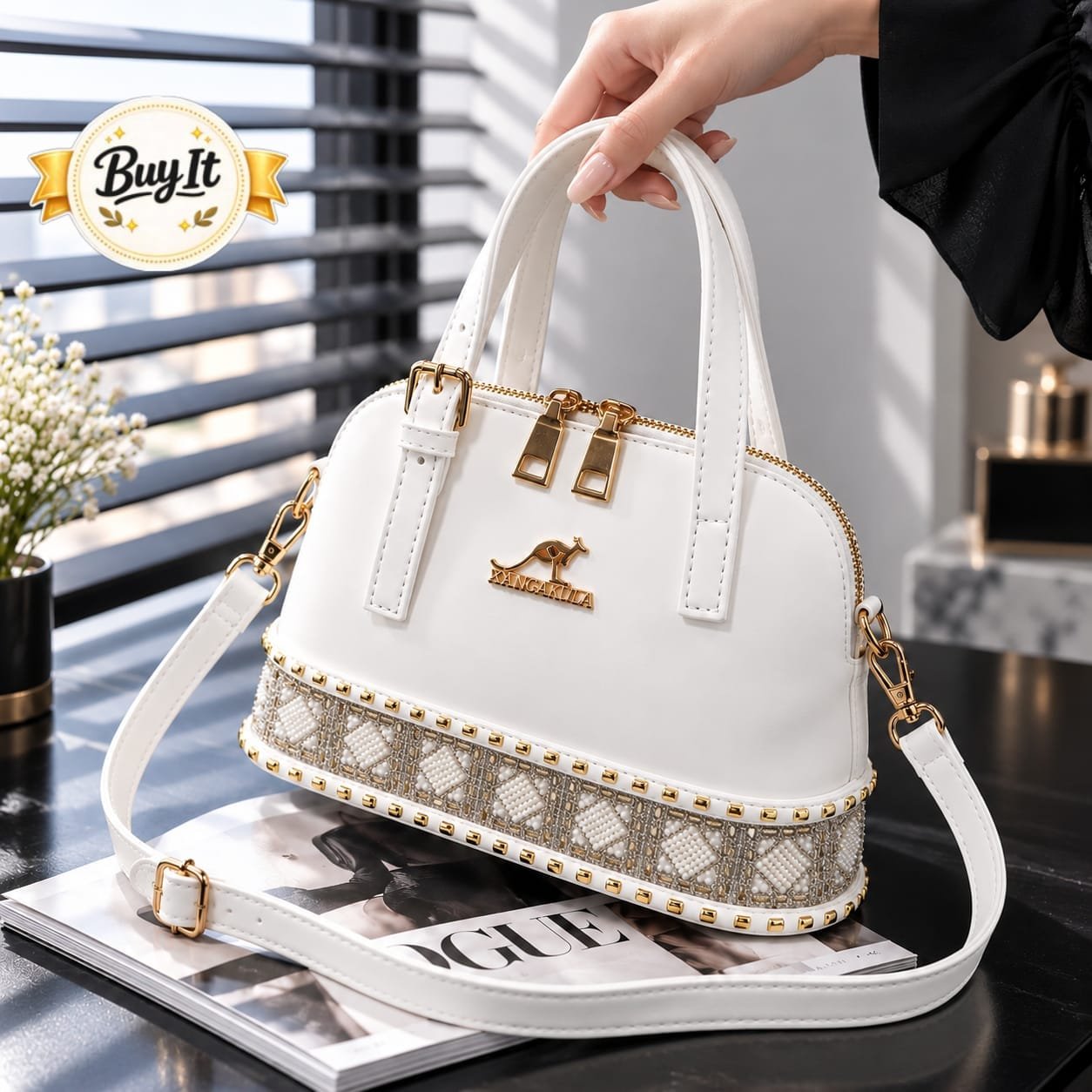 Luxury Pearl Embroidered Dome Handbag